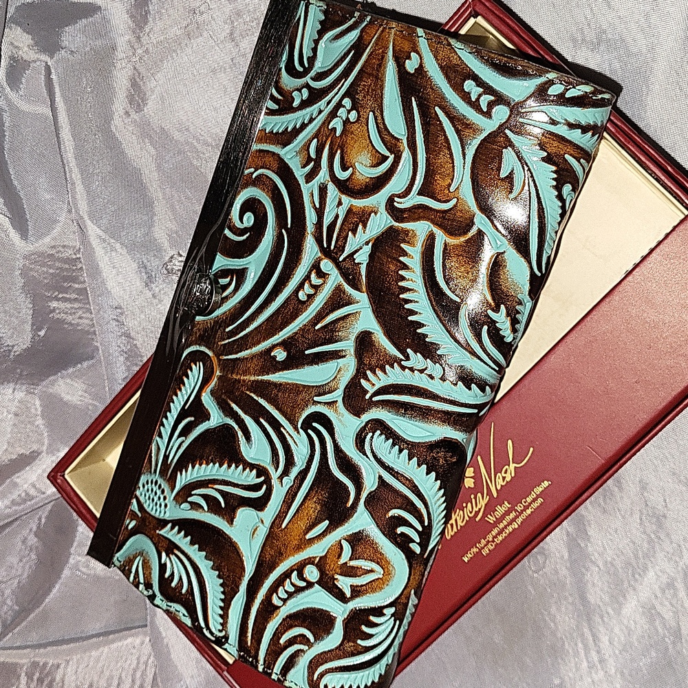 Patricia Nash Turquoise and Brown Wallet
